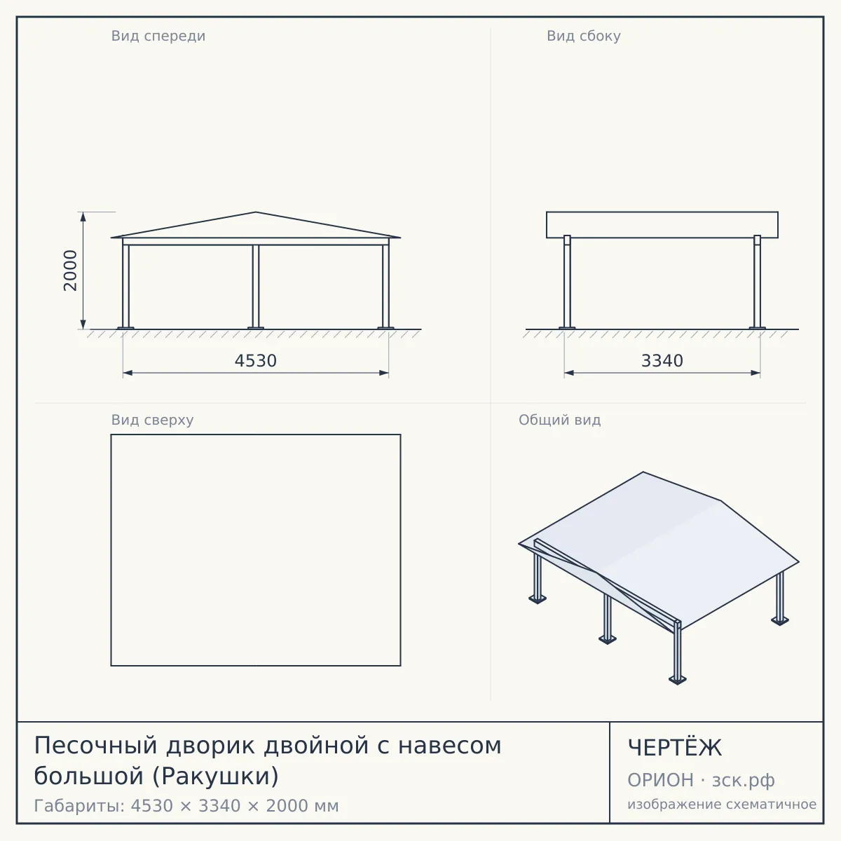 Песочный дворик двойной с навесом большой (Ракушки) — чертёж